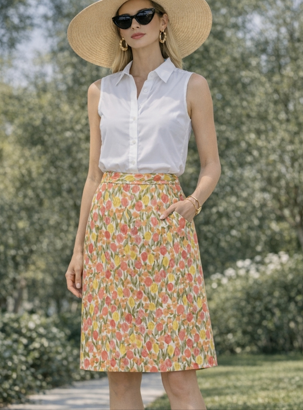 Vintage Liz Claiborne Floral Cotton Pink Skirt Size 10P